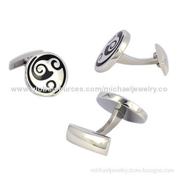 Stainless steel cufflinks with surface drip into the epoxy